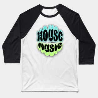 HOUSE MUSIC  - Puffy Y2K Logo Glow (black/lime/blue) Baseball T-Shirt